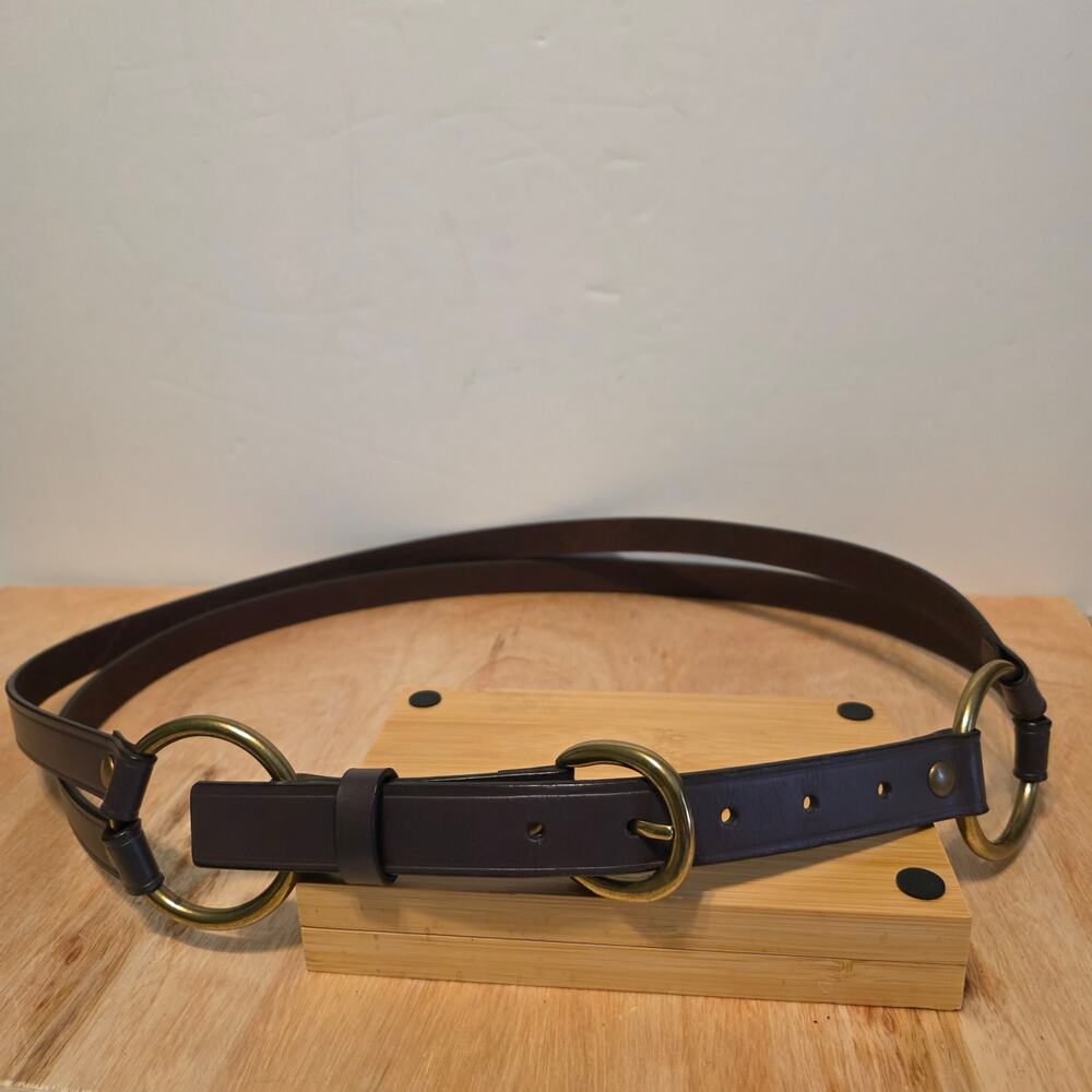 Dark Brown Brittle Leather O-Rong Belt with polished Brass Hardware 2XL